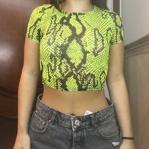 neon mesh snakeskin crop top